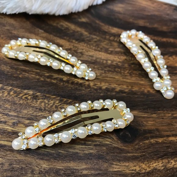 Faux Pearl/Rhinestone Embellished Snap Clip Set TD - Picture 2 of 3